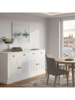 Balcão buffet aparador de madeira branco lavado com 4 portas e 2 gavetas | Coleção Mille